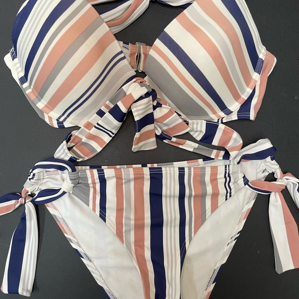 Adore Me Navy and Pink Striped Bikini